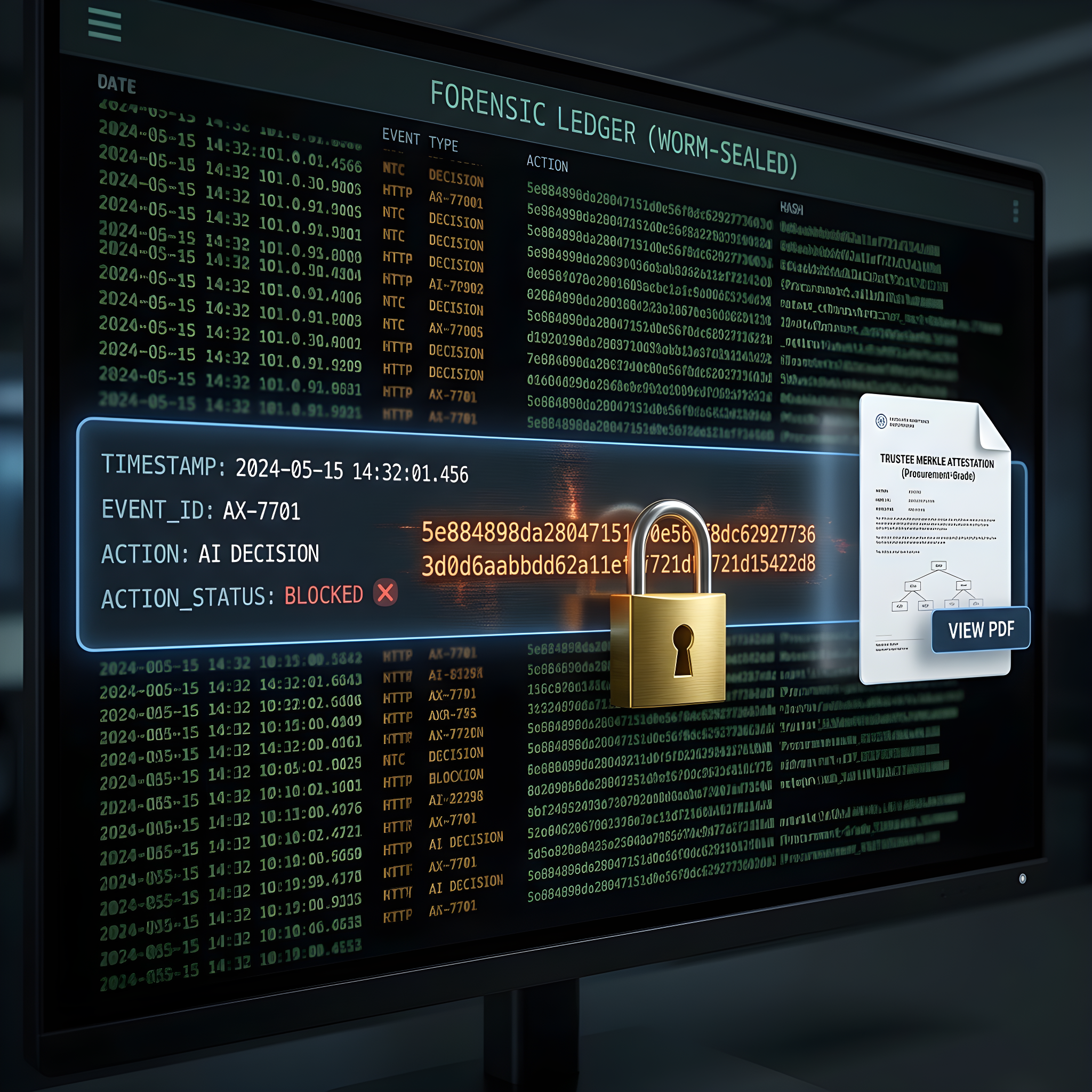 Forensic Ledger — every intercept documented for governance, risk, and audit